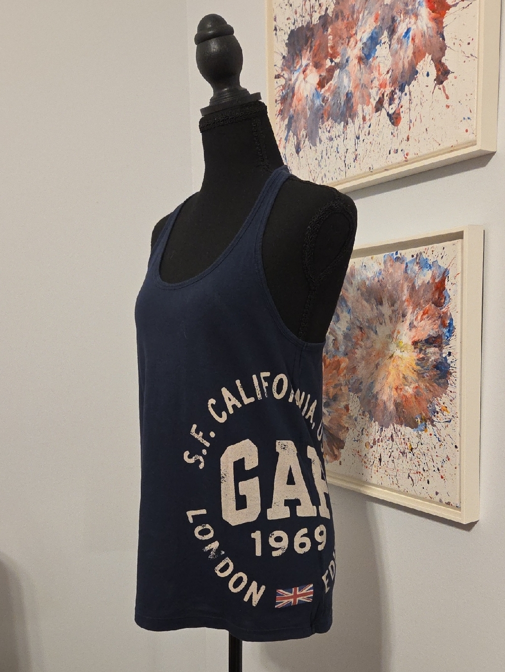 GAP Navy Graphic Tank with White Lettering